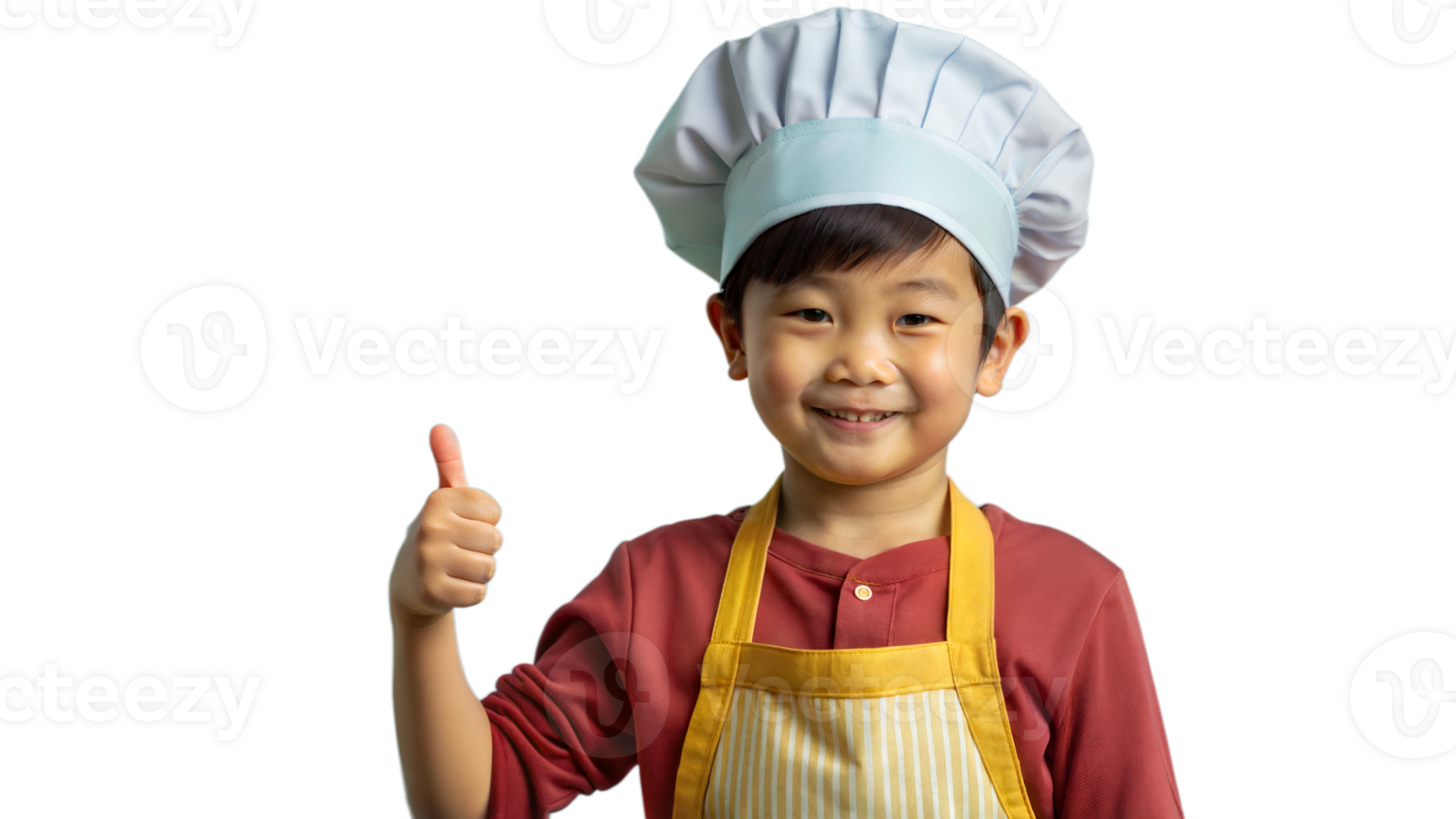 Smiling Young Chef Giving Thumbs Up While Wearing Apron and Chef Hat png