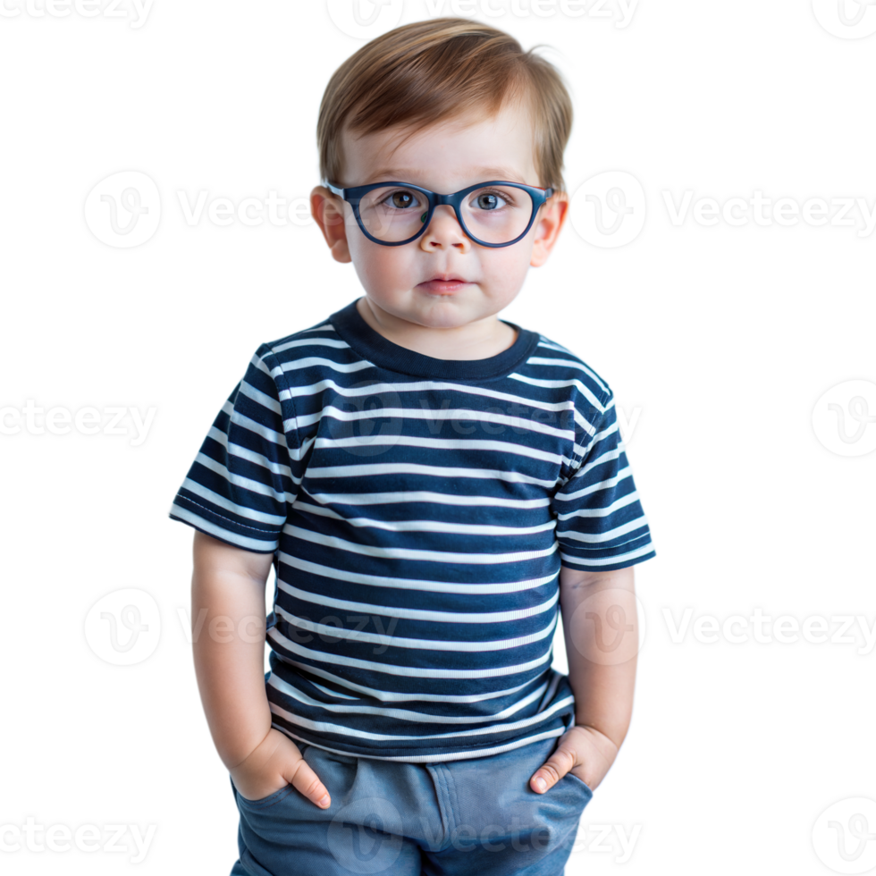 Toddler Boy Wearing Striped Shirt and Glasses png