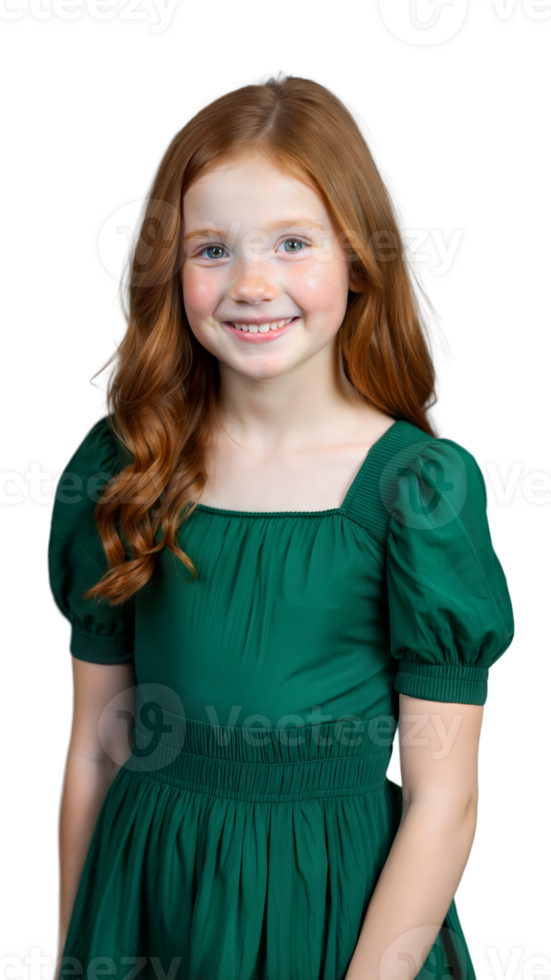 Portrait of a Young Girl With Red Hair in a Green Dress png