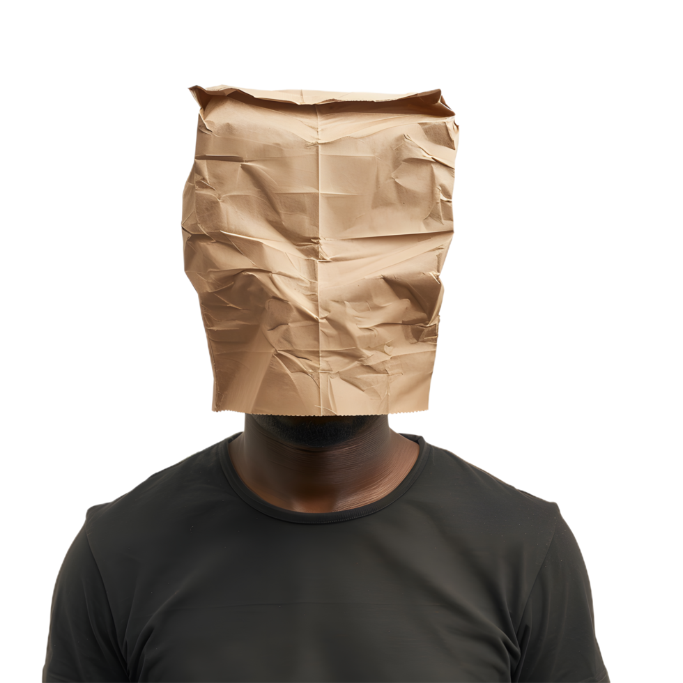 man with brown paper bag on his head png