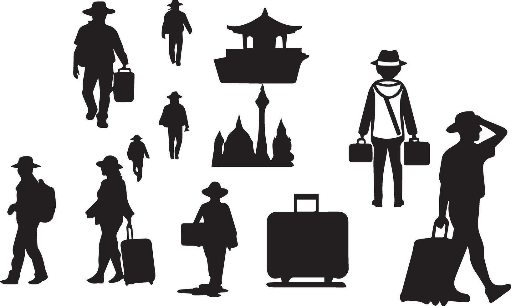 Tourist with suitcase black and white image of a man and woman with luggage vector