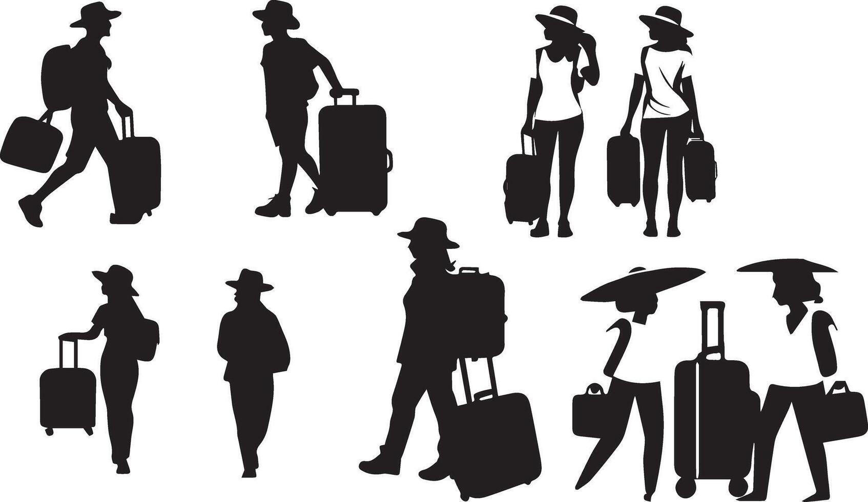 Tourist with suitcase black and white image of a man and woman with luggage vector