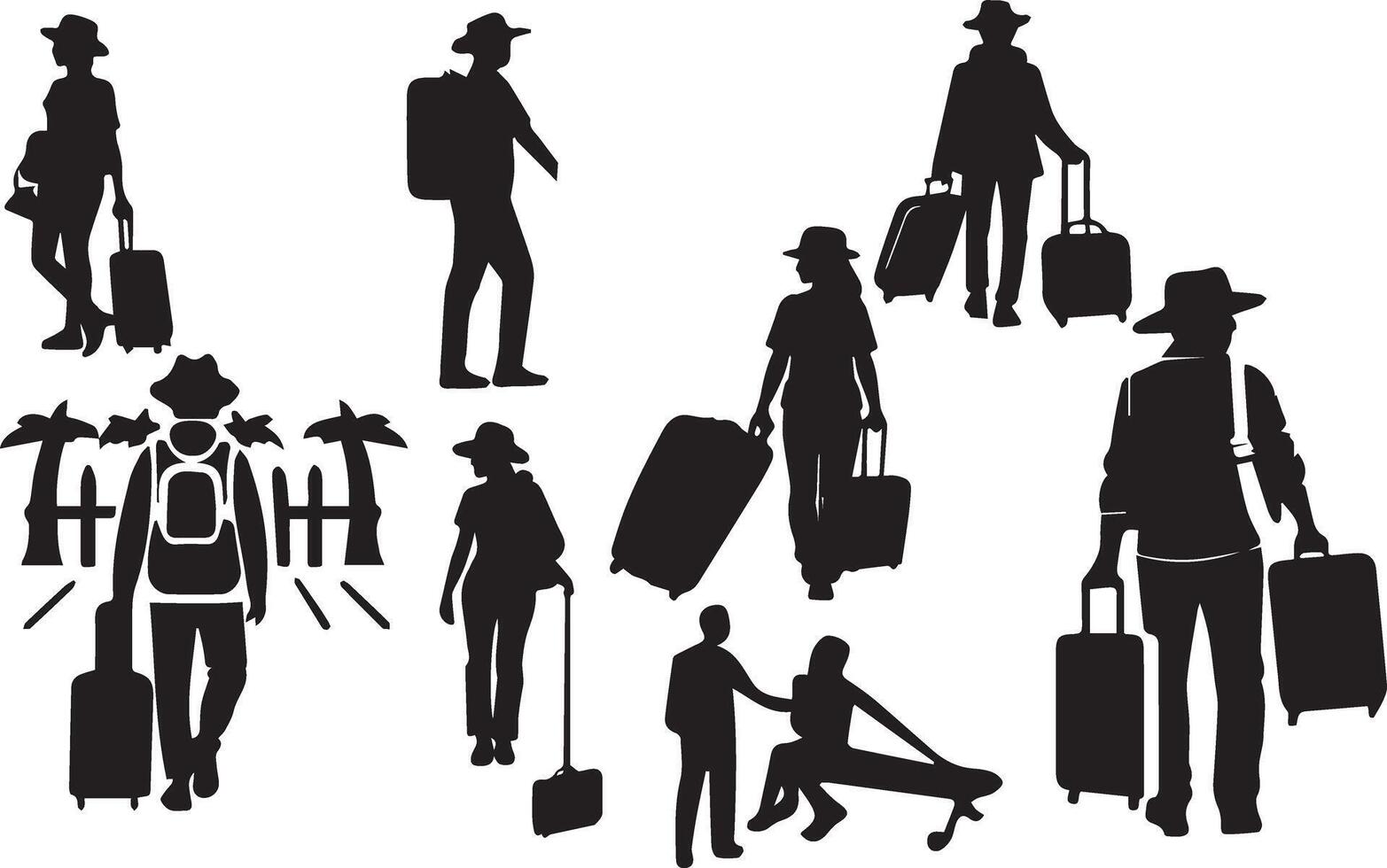 Tourist with suitcase black and white image of a man and woman with luggage vector