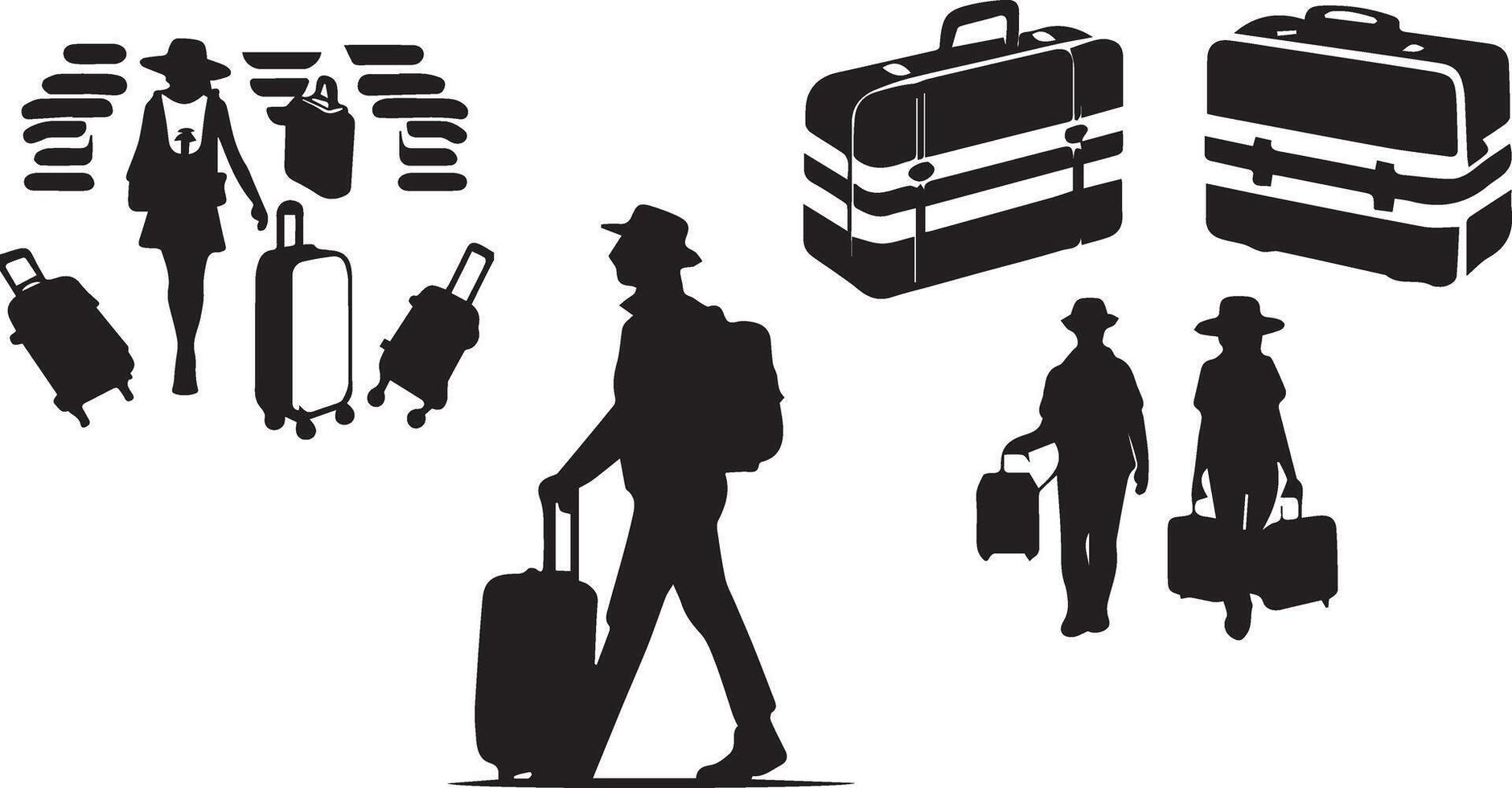 Tourist with suitcase black and white image of a man and woman with luggage vector
