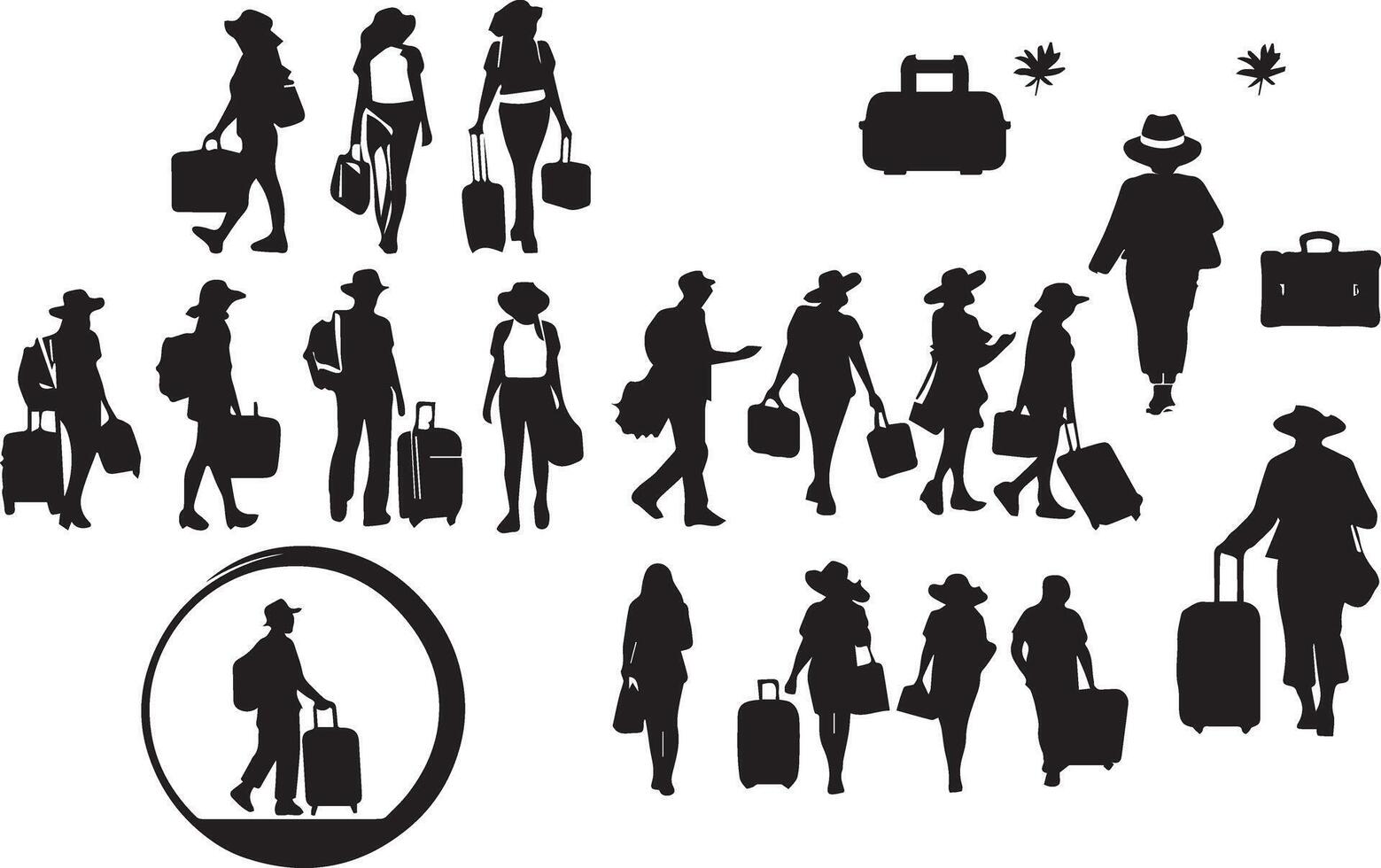 Tourist with suitcase black and white image of a man and woman with luggage vector