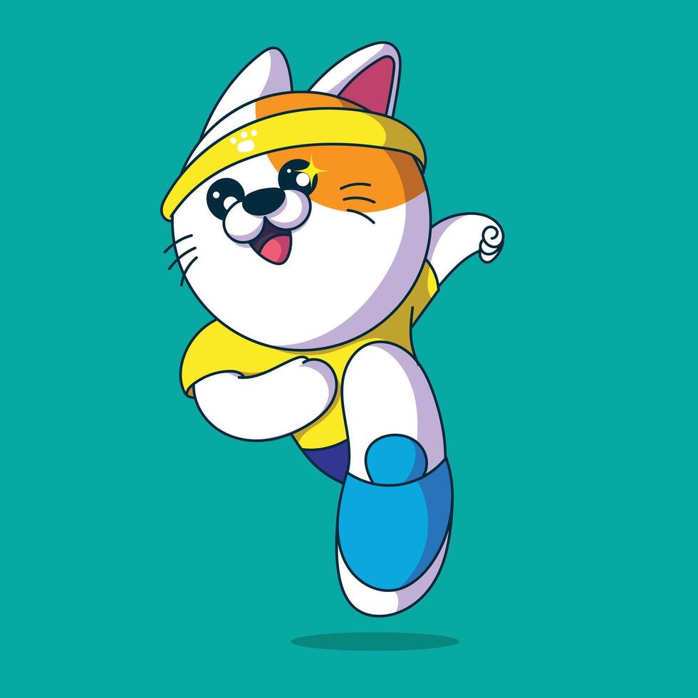 a cat with an orange pattern on its head running a marathon vector