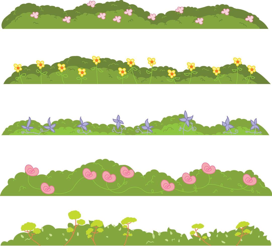 landscape with trees, flower. set illustration. vector
