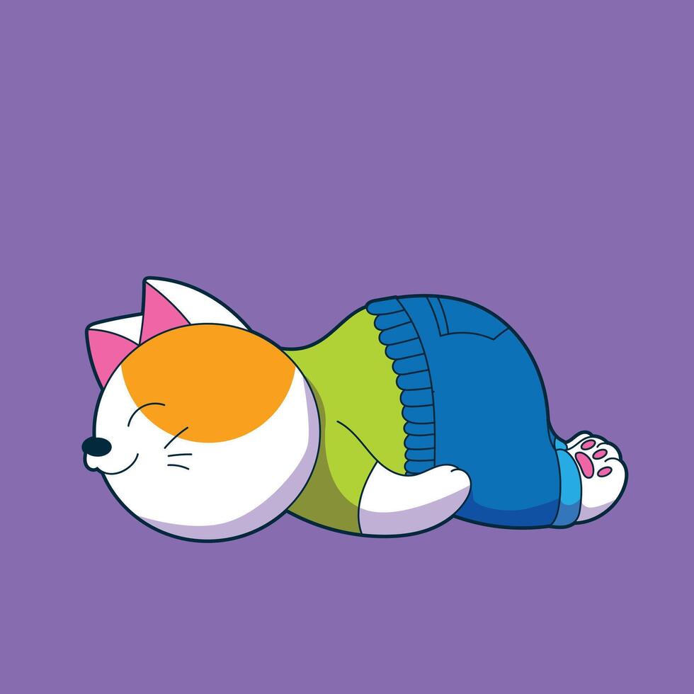 a drawing of a cat relaxes and lies on the floor vector