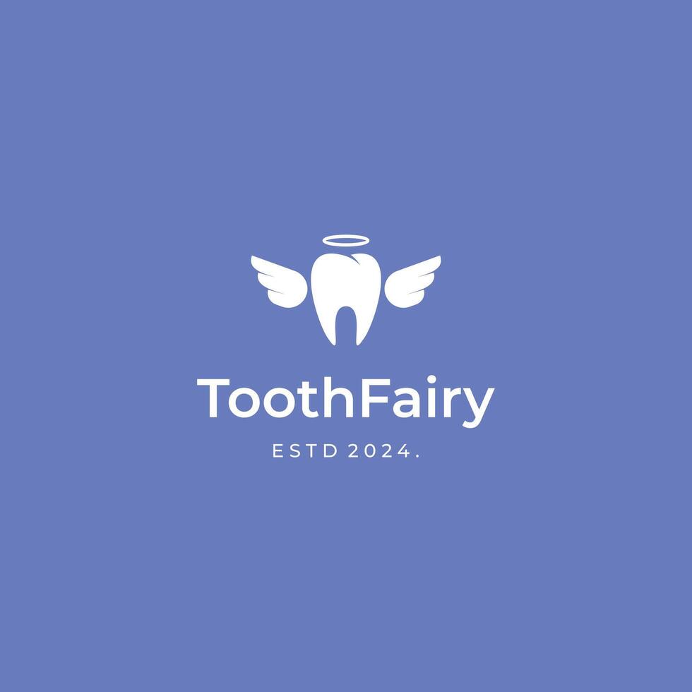 Tooth fairy modern logo isolated on blue background. Tooth fairy logo concept modern style vector
