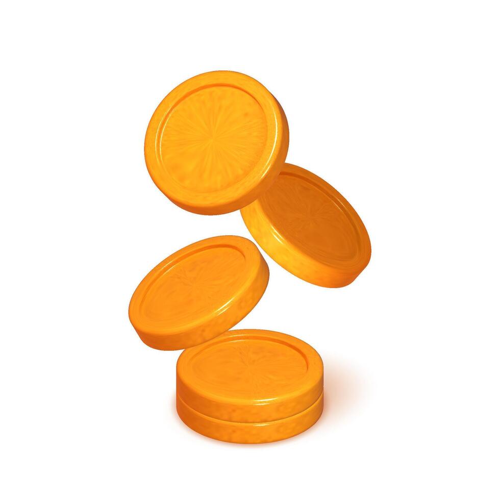 3D gold coin. Stacks of money representing finance, investment, and savings. Game elements include a pile of golden pennies. Treasure heap in a creative cartoon design. vector