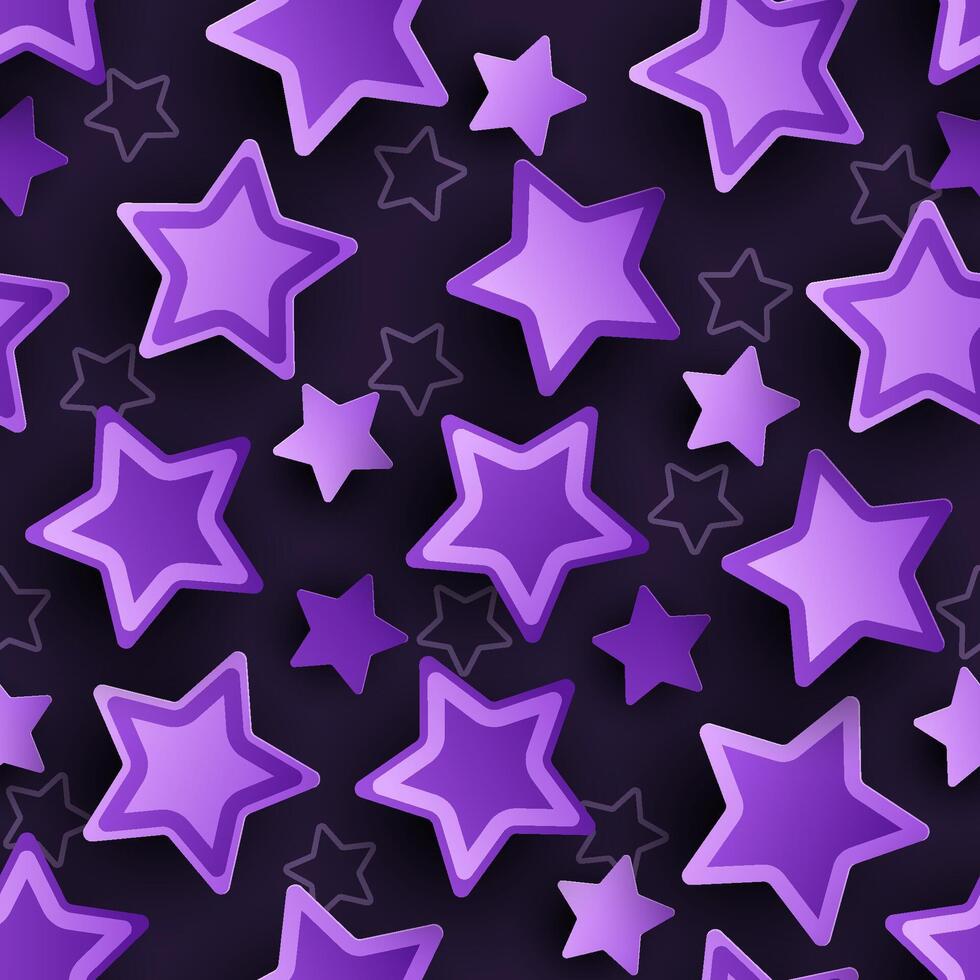 Seamless pattern with purple stars on dark background. Paper style. vector