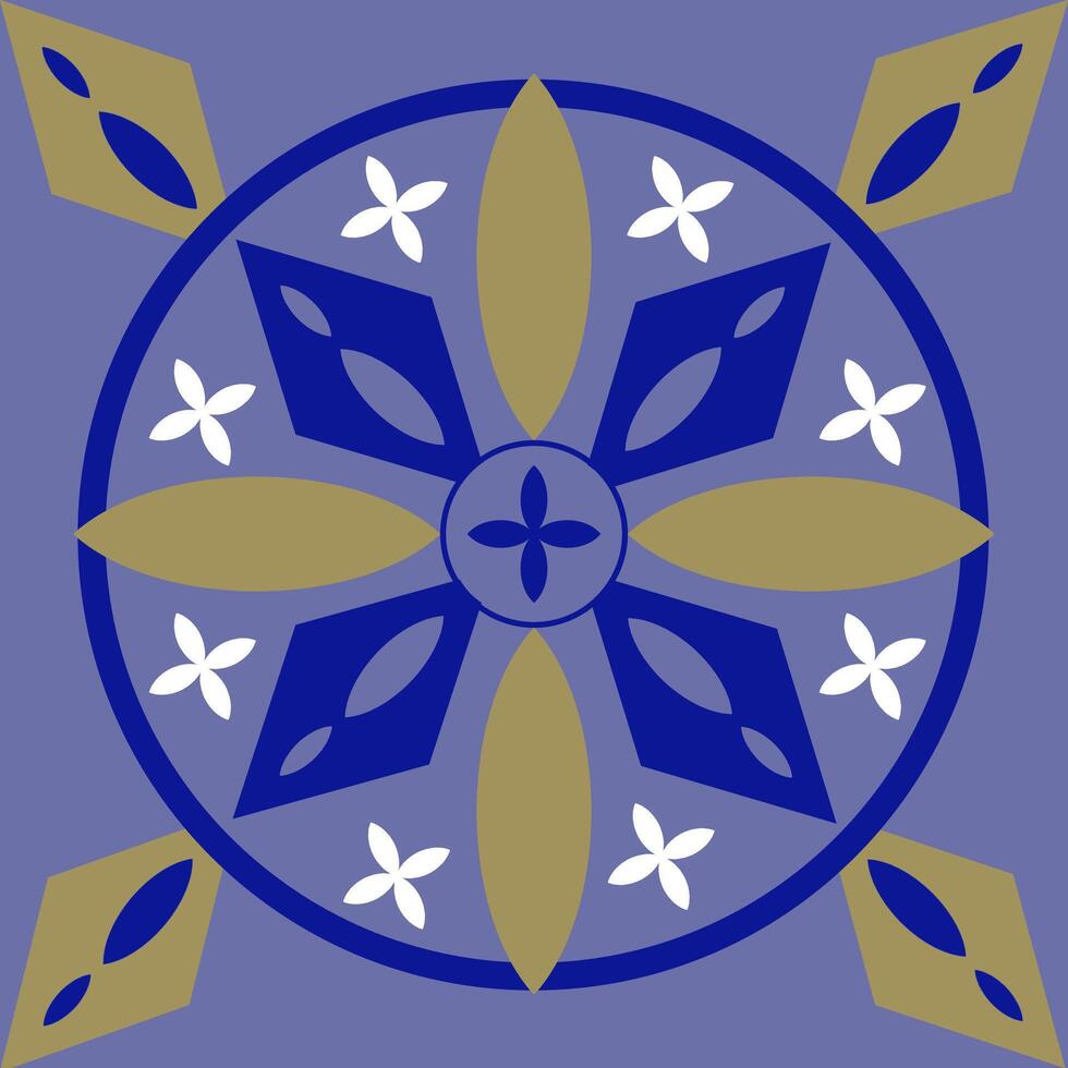 blue and glod color geometric shapes, flowers on blue background vector