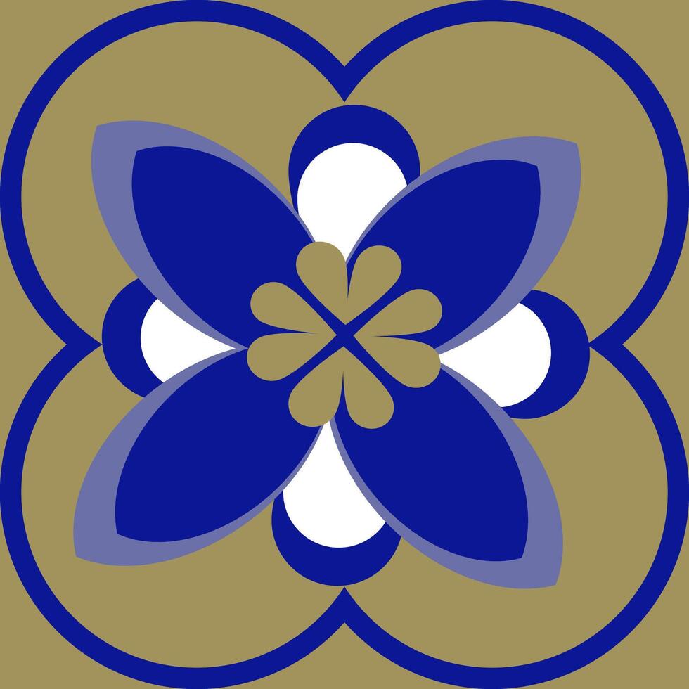 blue and white color geometric shapes, flowers on gold color background vector