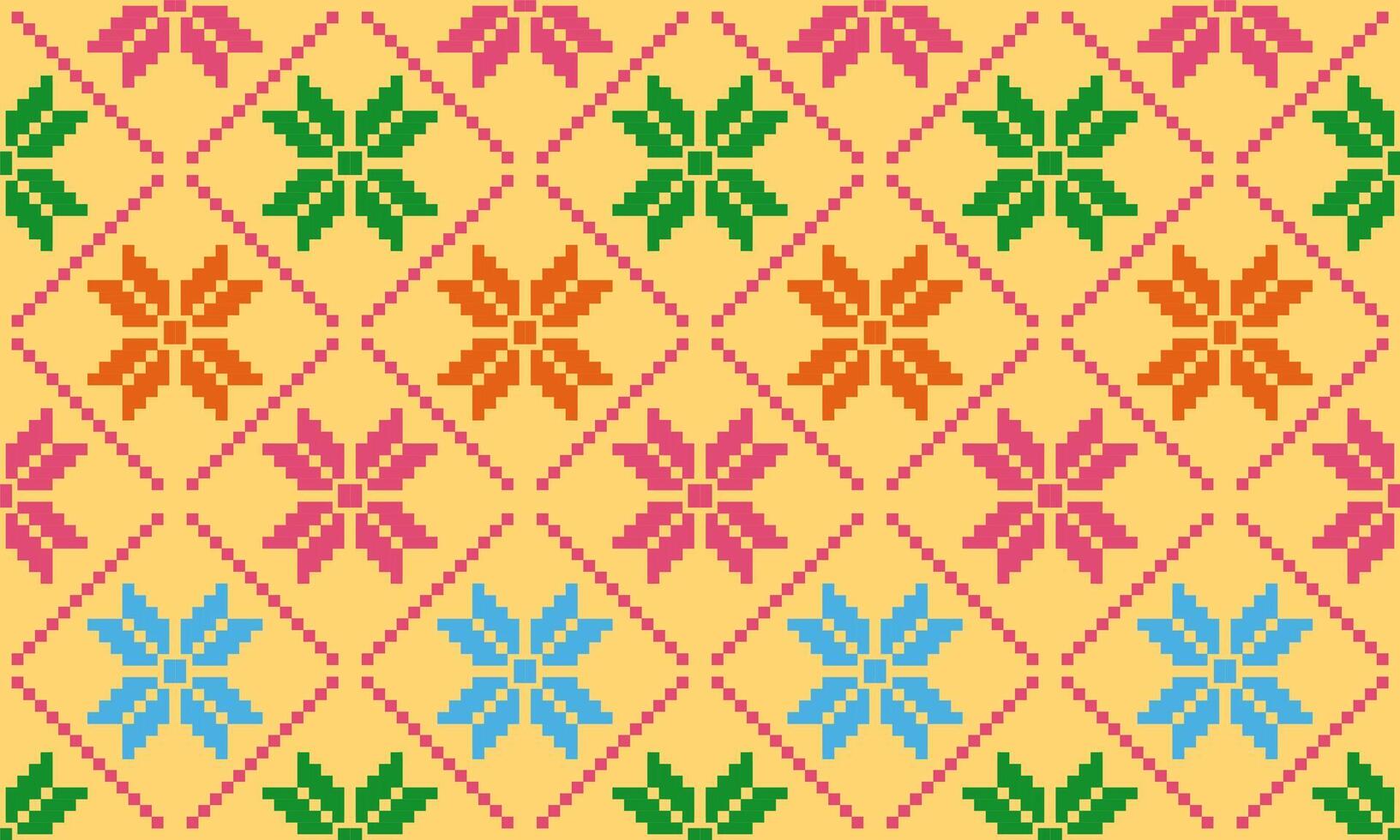 flowers pixel seamless pattern and yellow background vector