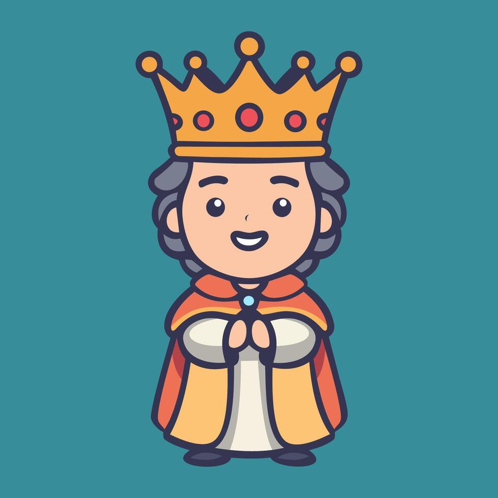 Medieval happy king cartoon character standing illustration. vector