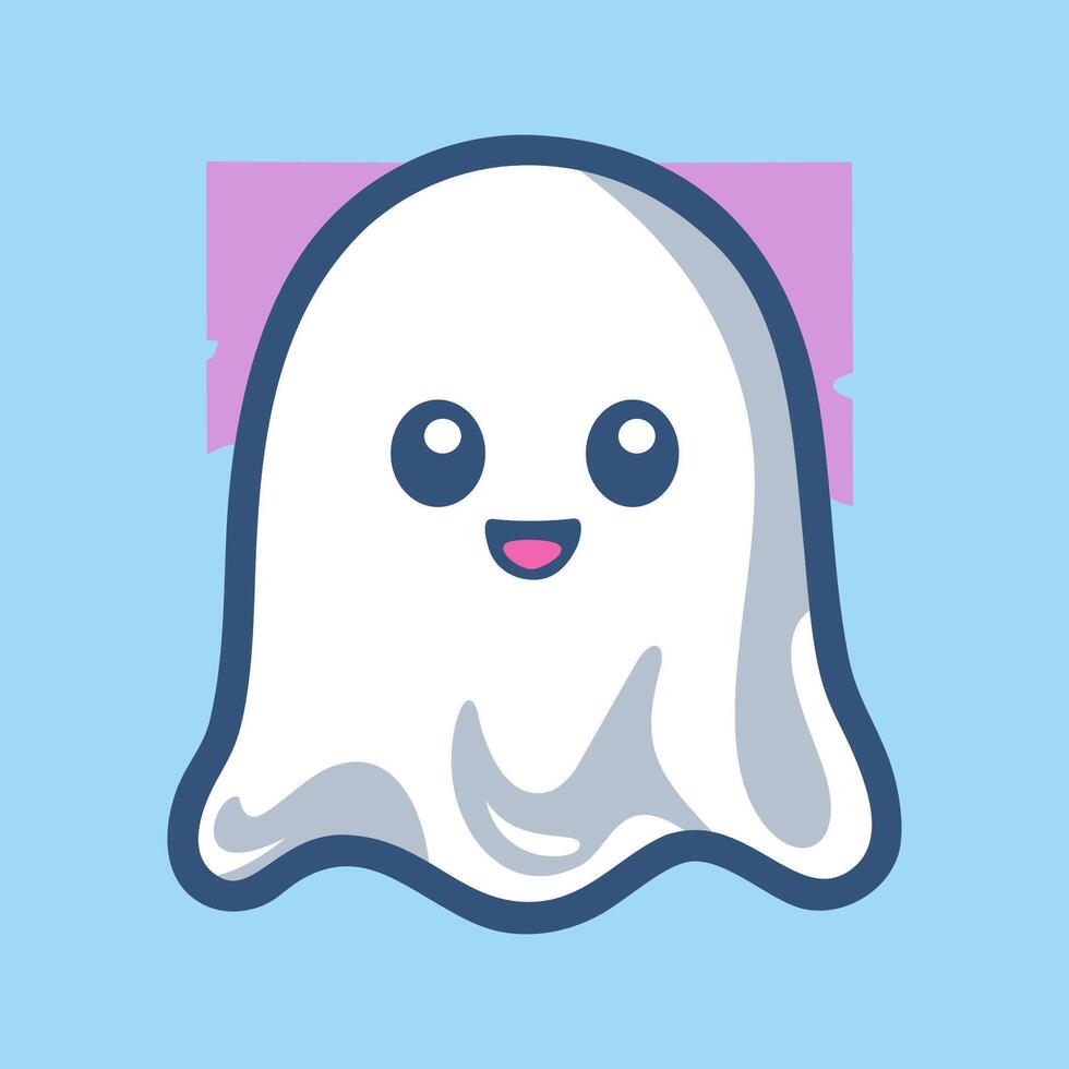 Cute ghost character with happy pose cartoon icon illustration vector