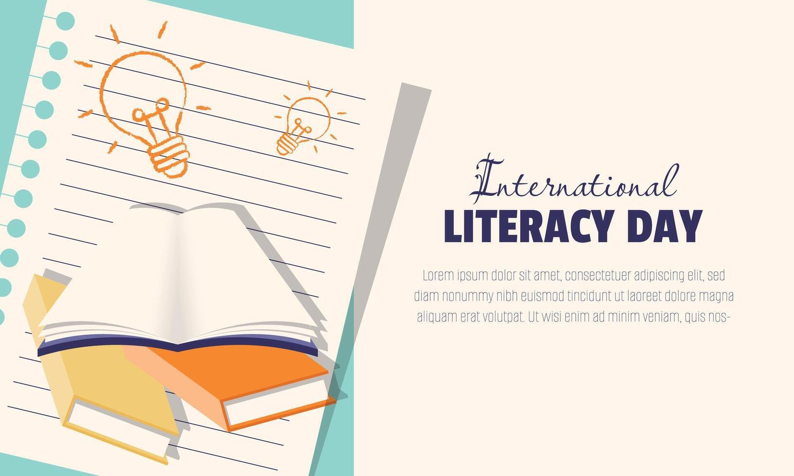 International Literacy Day template with books on a sheet of paper vector