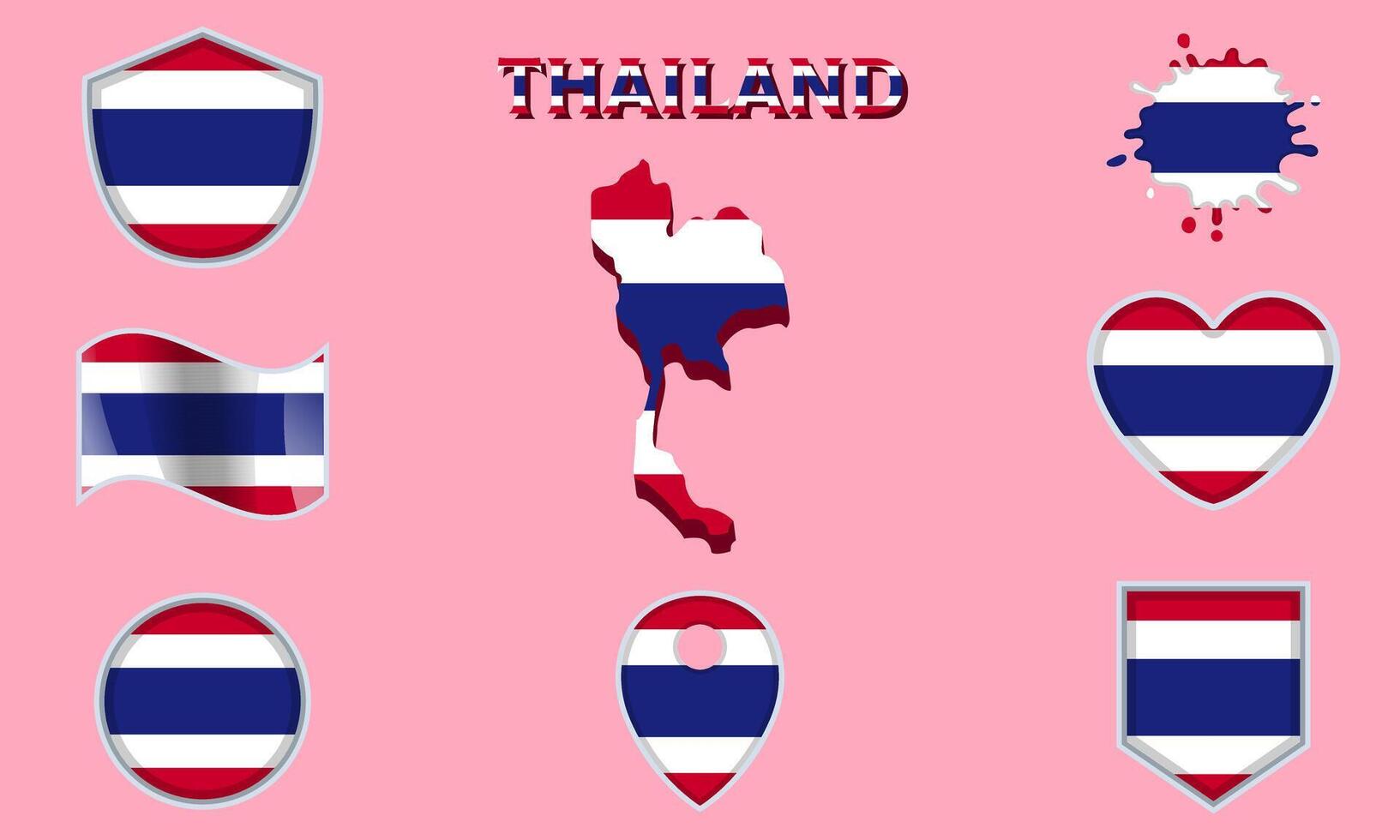 Collection of flat national flags of Thailand with map vector