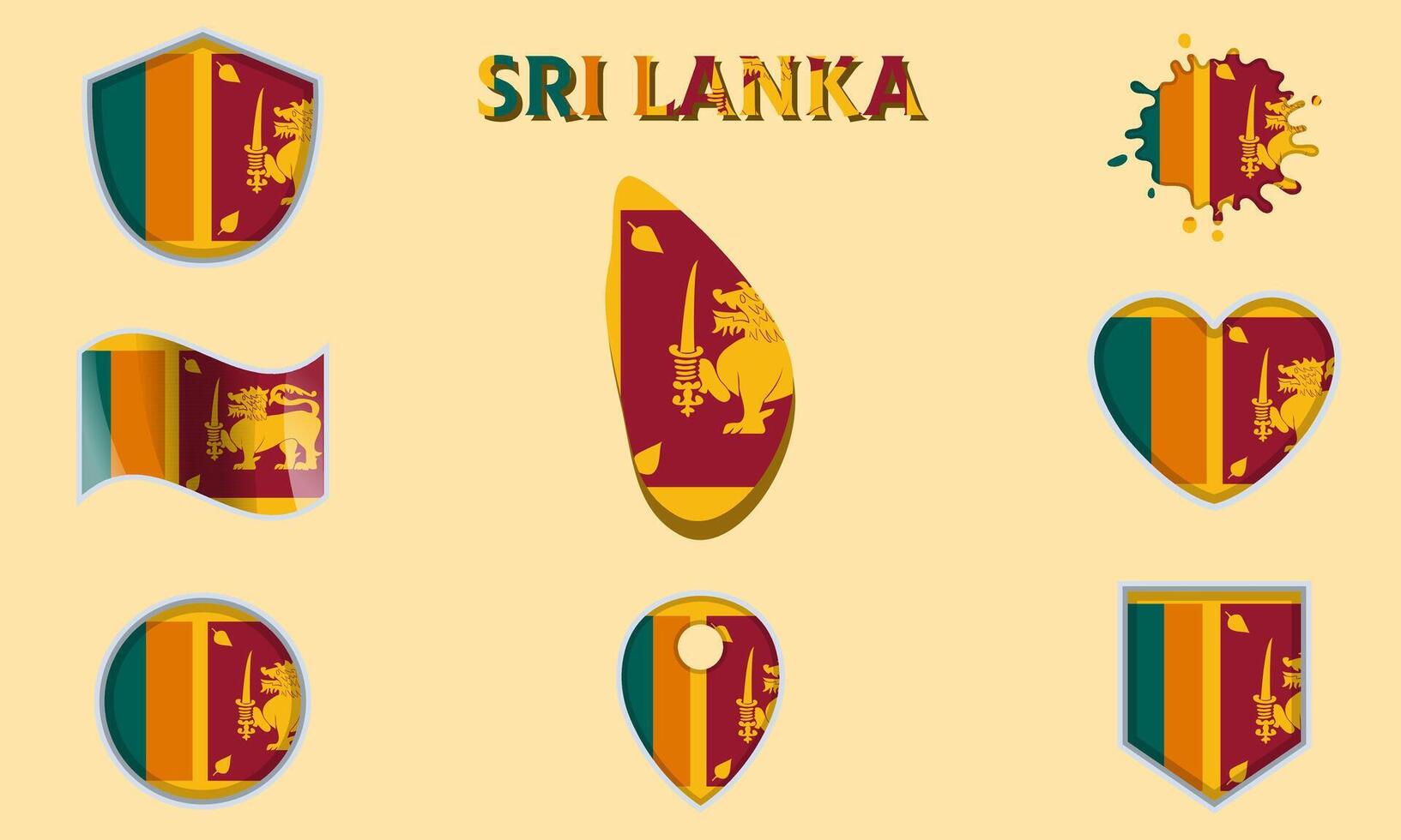 Collection of flat national flags of Sri Lanka with map vector