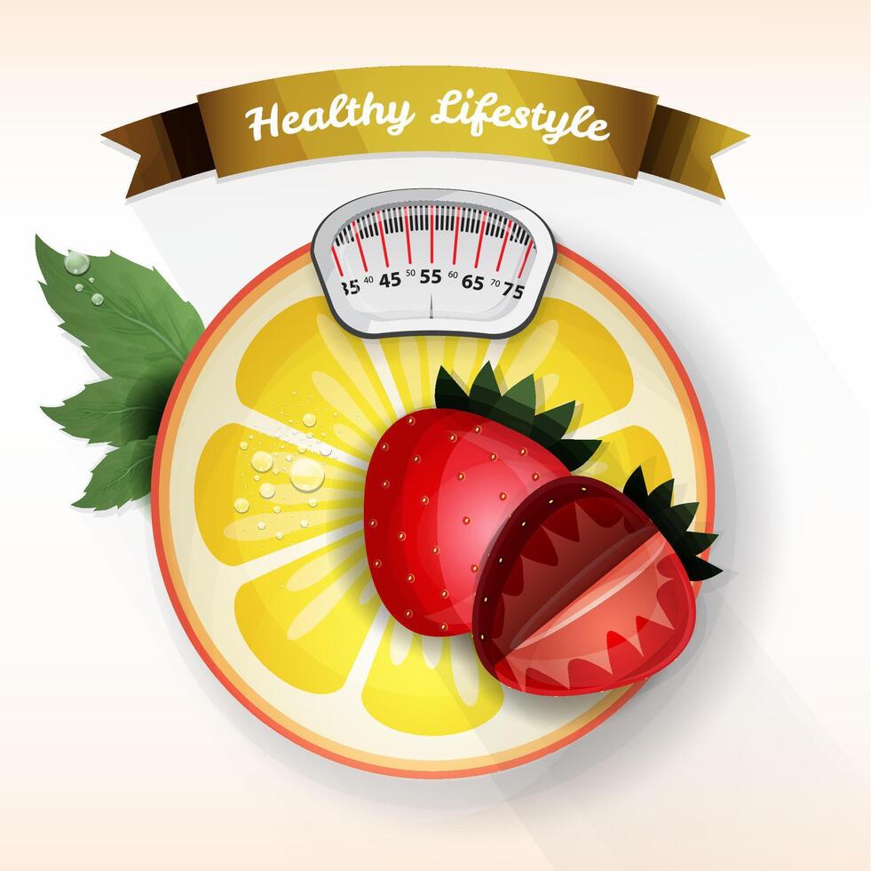 Healthy Lifestyle Illustration with Organic Vegetables or Fruit, Sport and Workout in Flat Cartoon Hand Drawn Background Design Templates vector