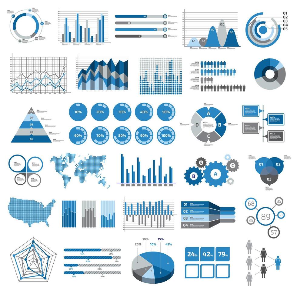 Bundle business and finance infographic UI, UX, KIT elements. Different charts, diagrams, workflow, flowchart, timeline, schemes, graphs design template. info graphic and infographics set. vector