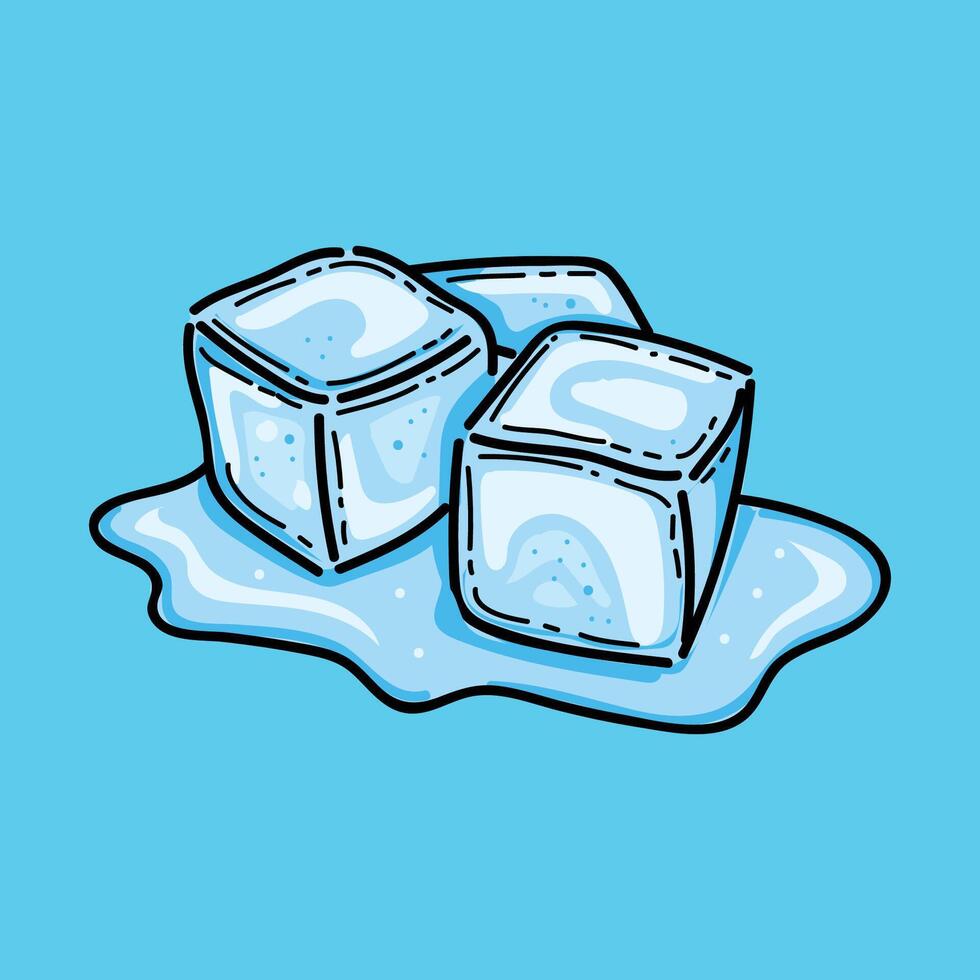 Group of ice transparent clear cubes isolated on light blue background. illustration design. Ice cube melting. Iced water cubes for cool cocktail. Freezed aqua vector