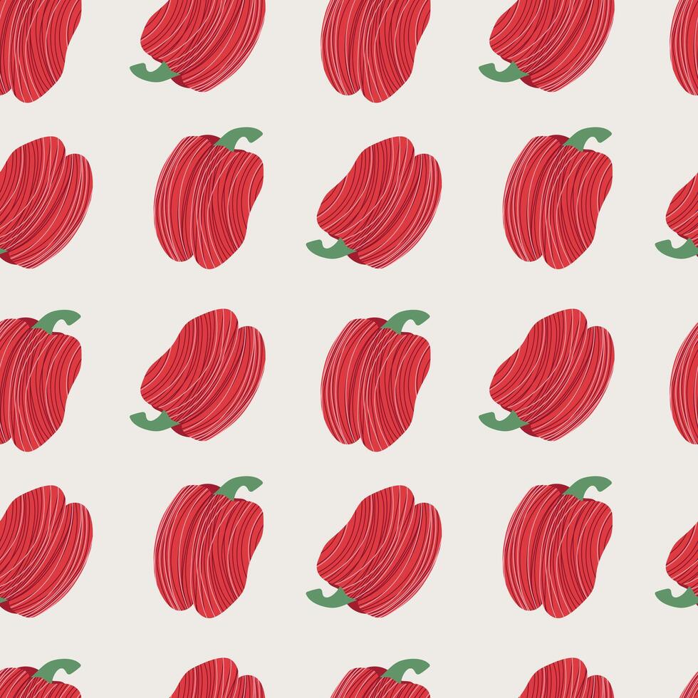 Bell pepper seamless pattern. Red stylized vegetable. illustration for fabric, background, cover, packaging, wrapping paper vector