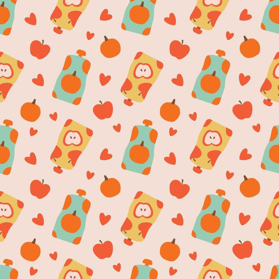 Fruit puree packaging seamless pattern. Sachet Bag or Pouch, baby food. illustration for packaging, wrapping paper, fabric, background. vector