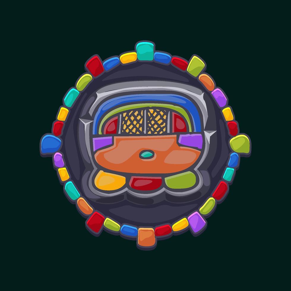 Cartoon Akbal Mayan Glyph or symbol in stone frame. Akbal icon for your 2D game or slots games vector
