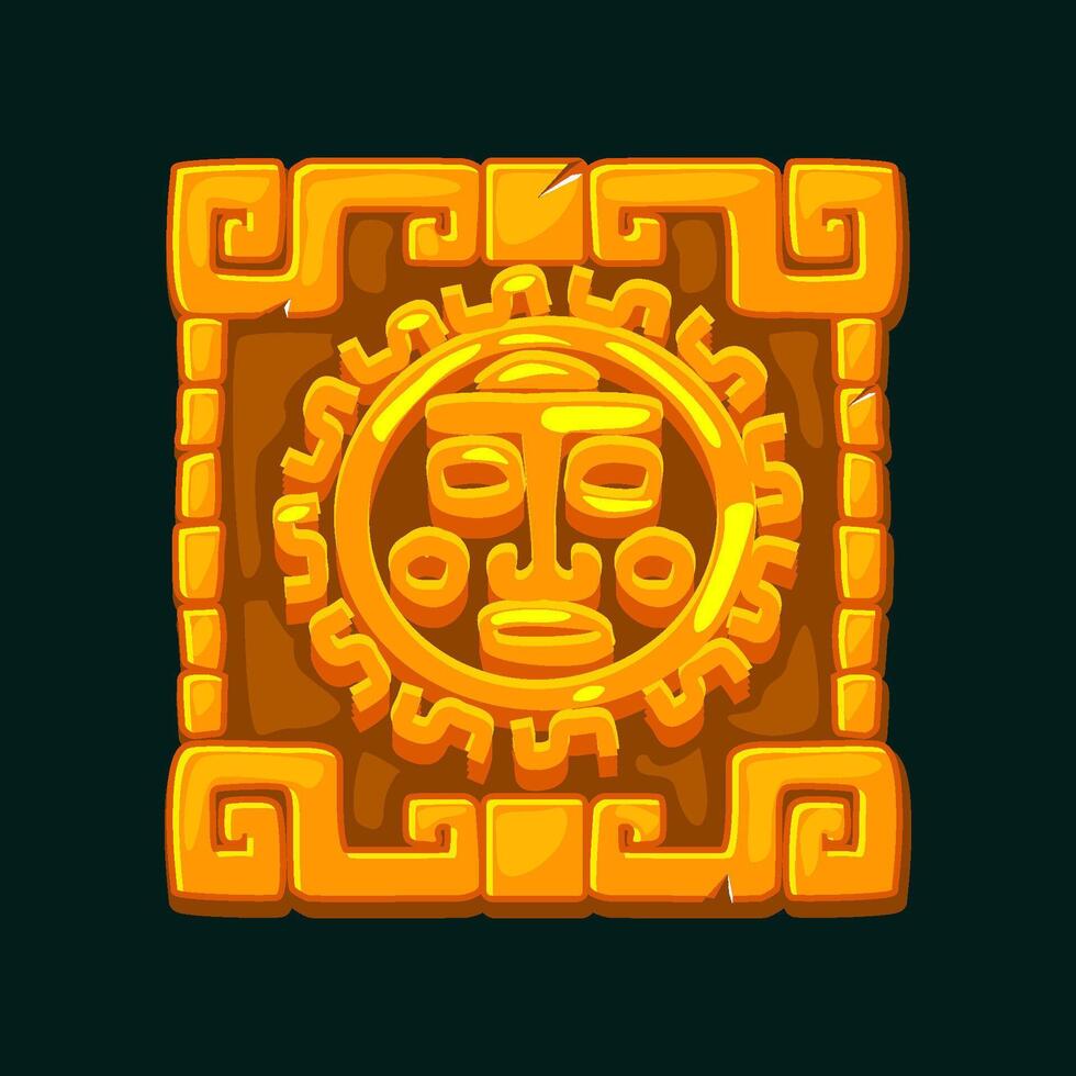 Maya symbol the sun in a stone frame. Aztec sun symbol for your 2D game or slots games vector