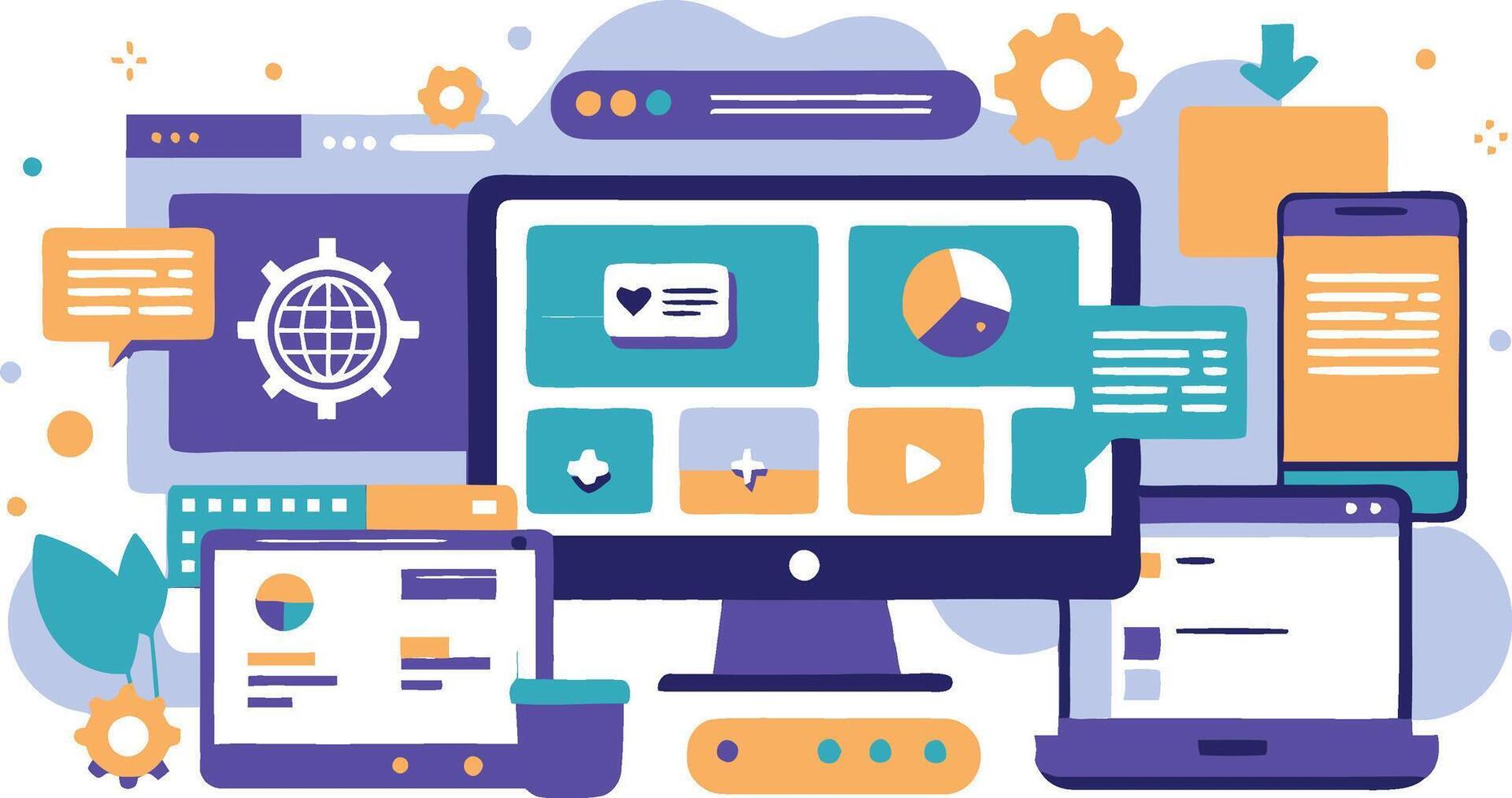 UI UX interface elements and browser windows, web design, software development, or app design vector