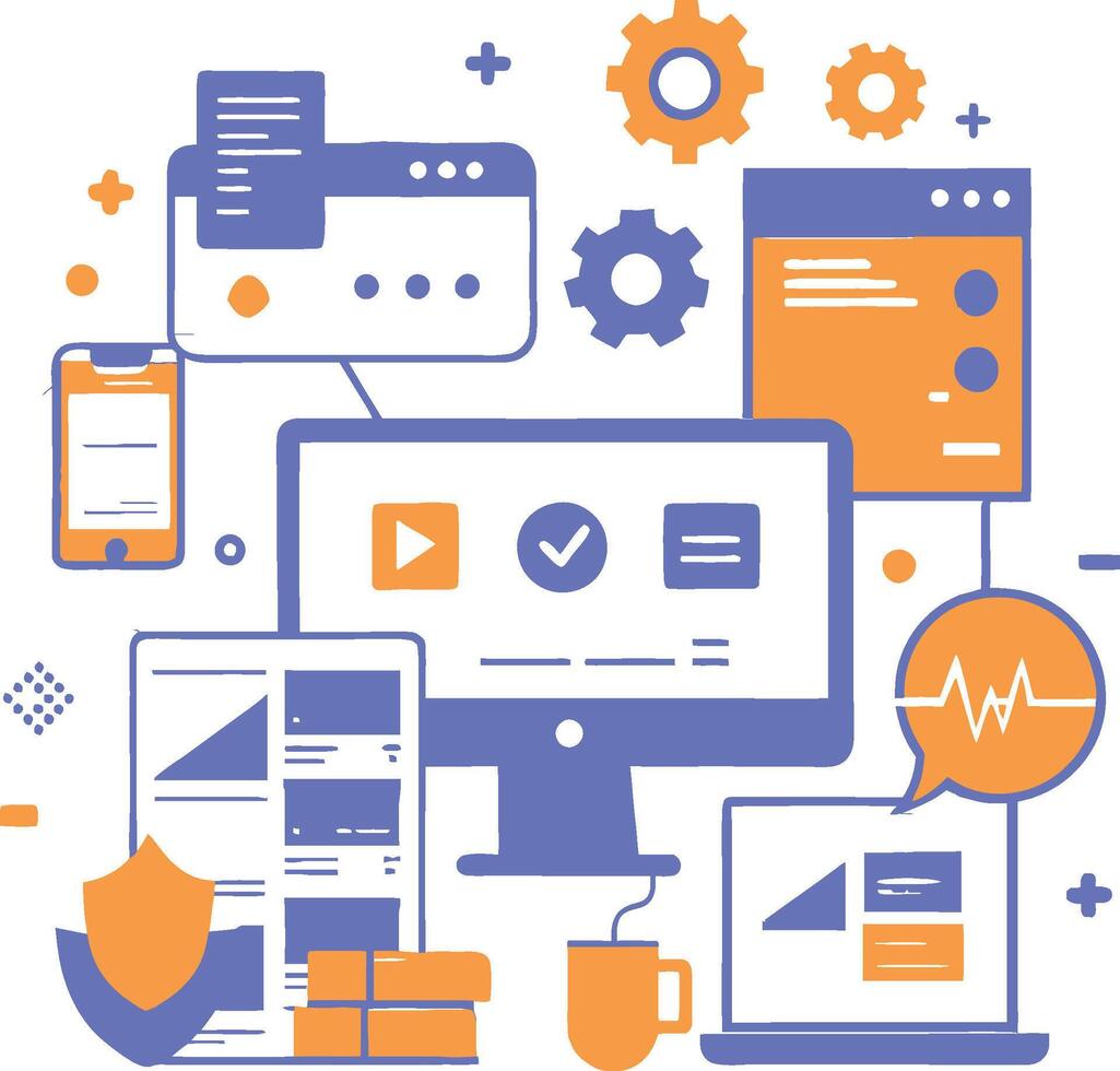 UI UX interface elements and browser windows, web design, software development, or app design vector