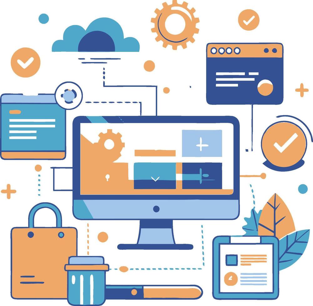 UI UX interface elements and browser windows, web design, software development, or app design vector