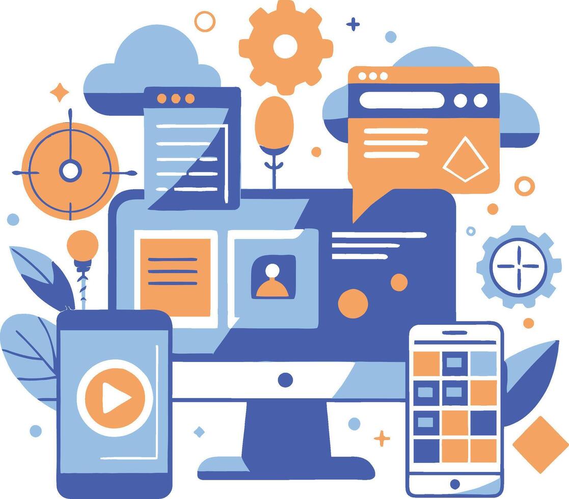 UI UX interface elements and browser windows, web design, software development, or app design vector