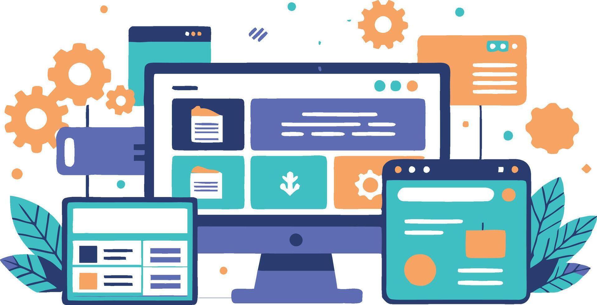 UI UX interface elements and browser windows, web design, software development, or app design vector
