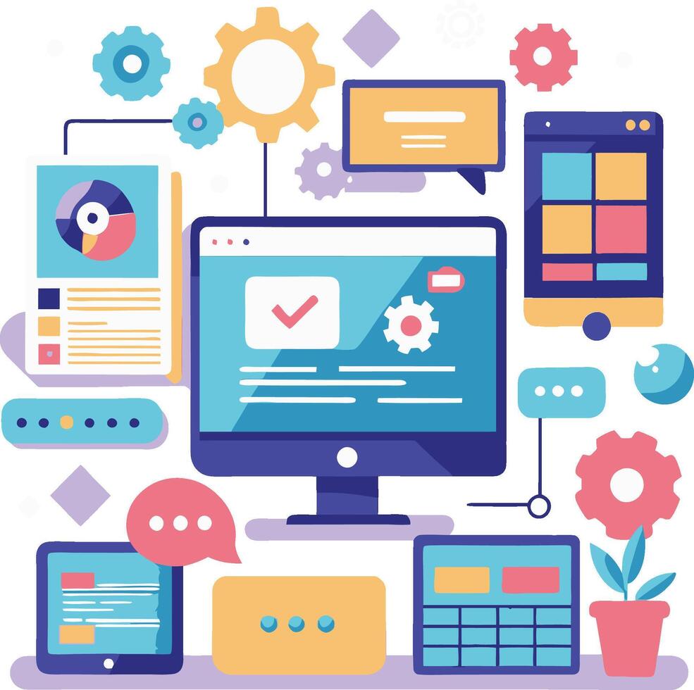 UI UX interface elements and browser windows, web design, software development, or app design vector