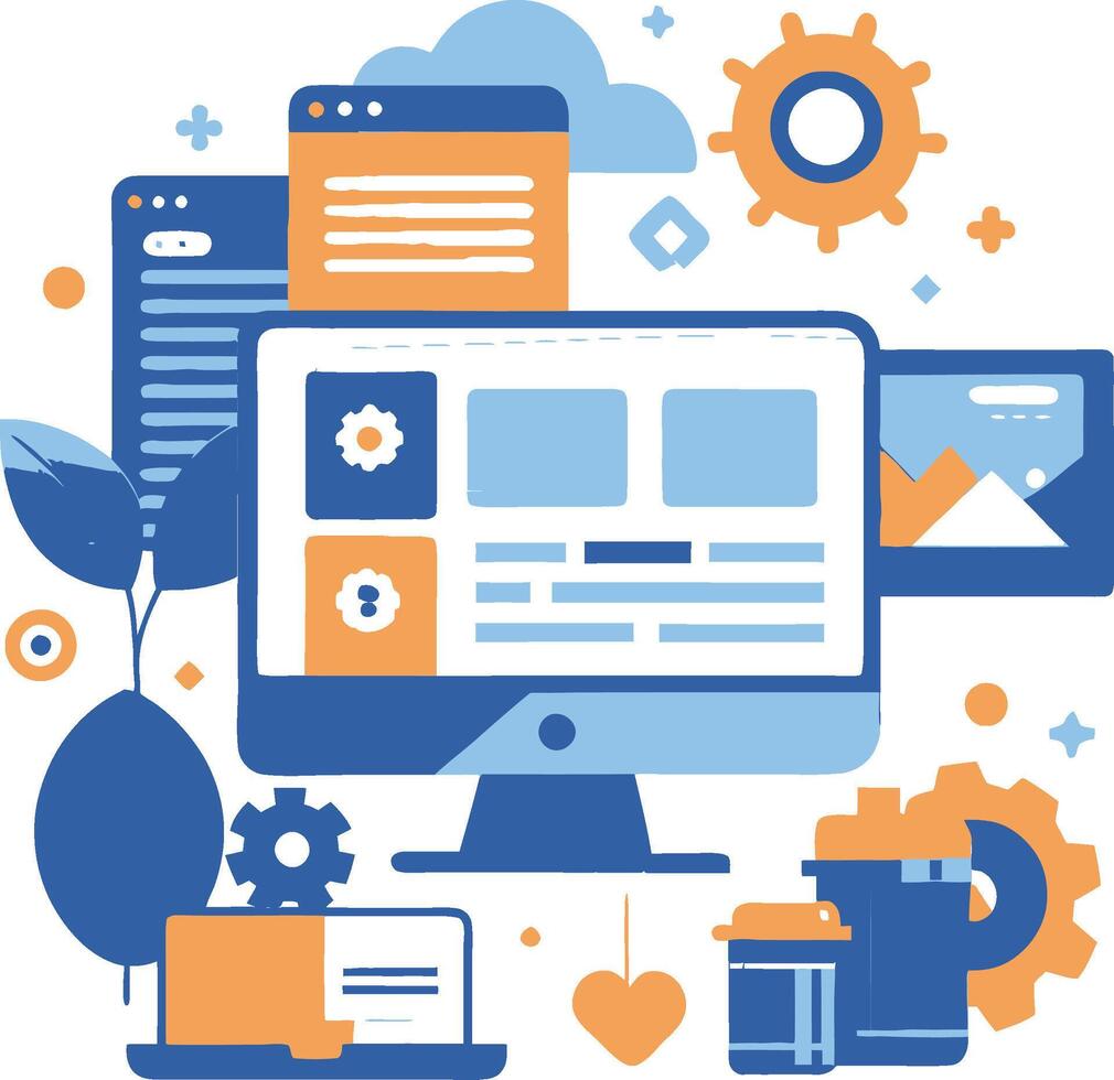 UI UX interface elements and browser windows, web design, software development, or app design vector