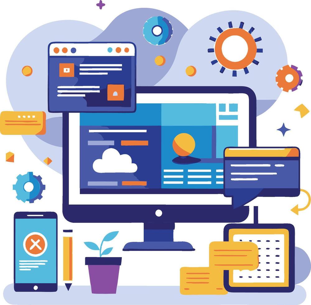 UI UX interface elements and browser windows, web design, software development, or app design vector