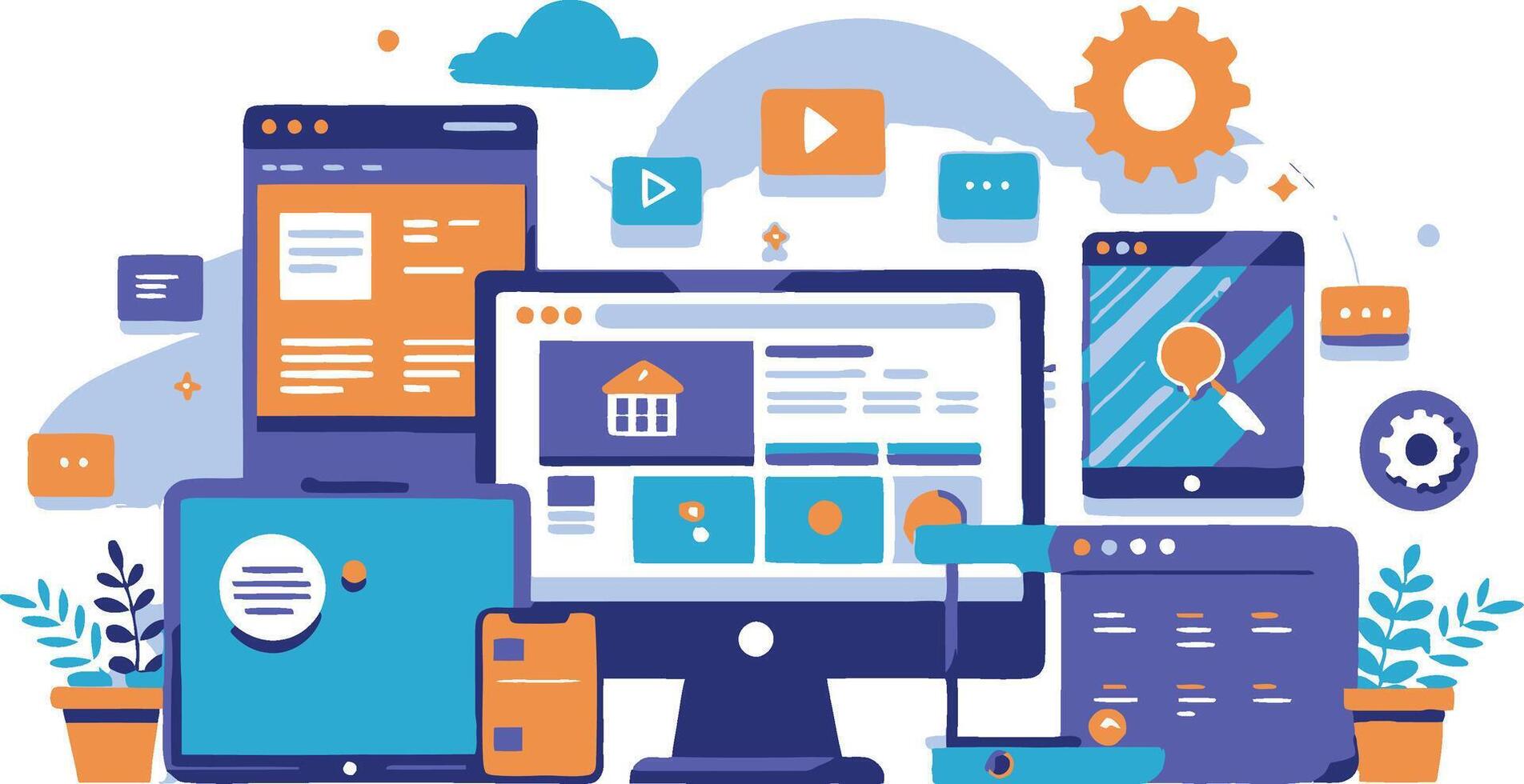 UI UX interface elements and browser windows, web design, software development, or app design vector