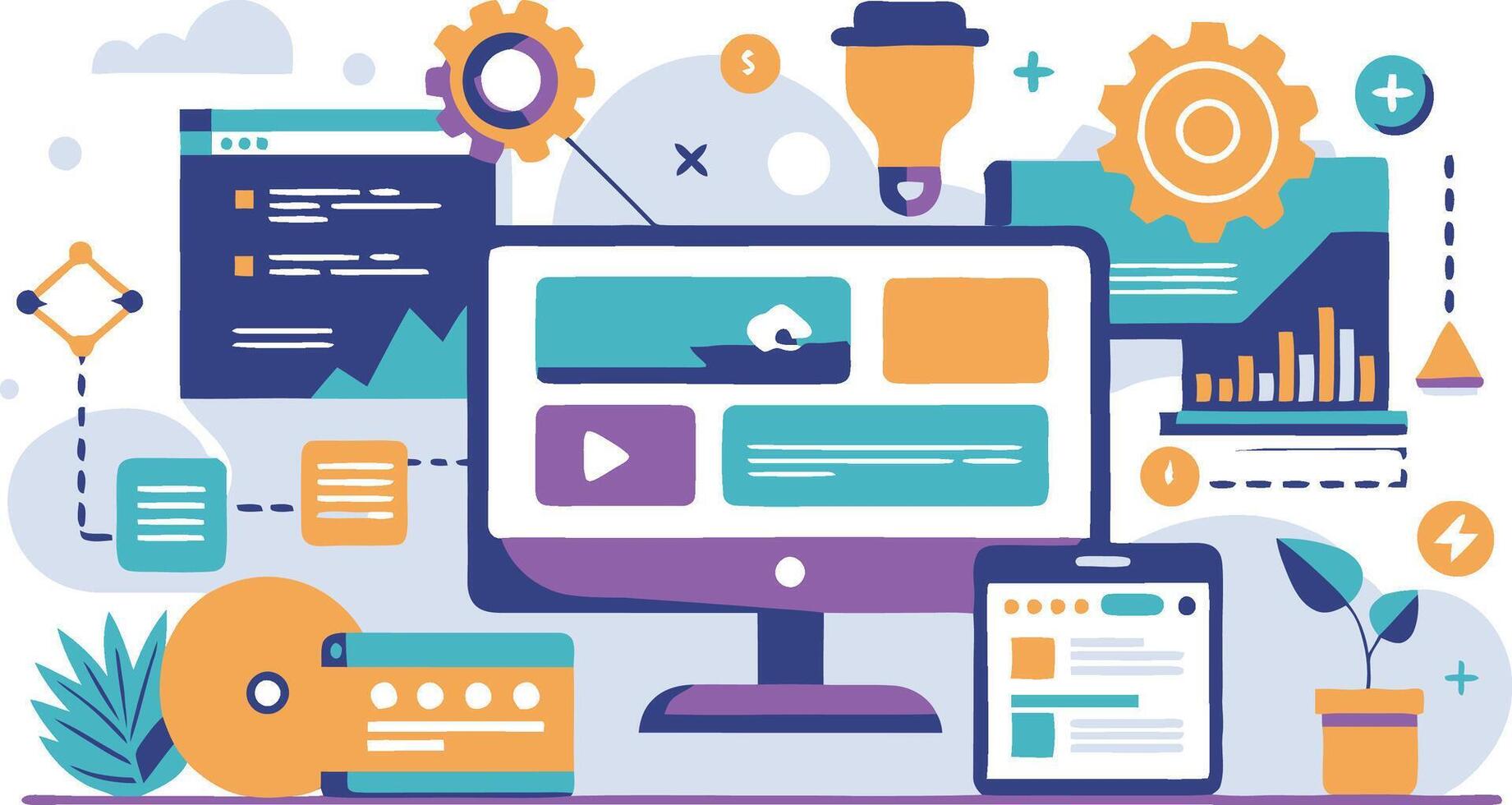 UI UX interface elements and browser windows, web design, software development, or app design vector
