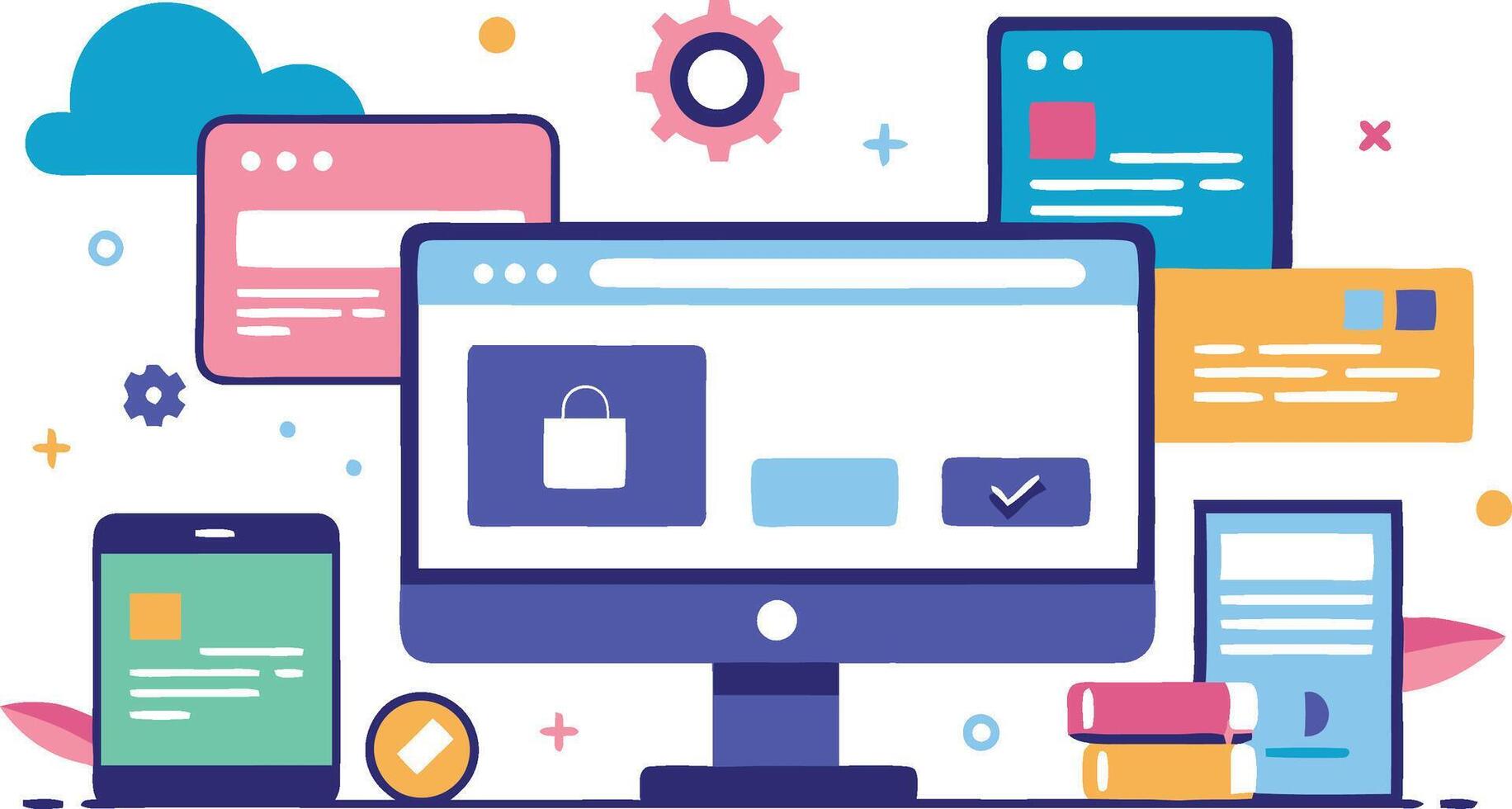 UI UX interface elements and browser windows, web design, software development, or app design vector