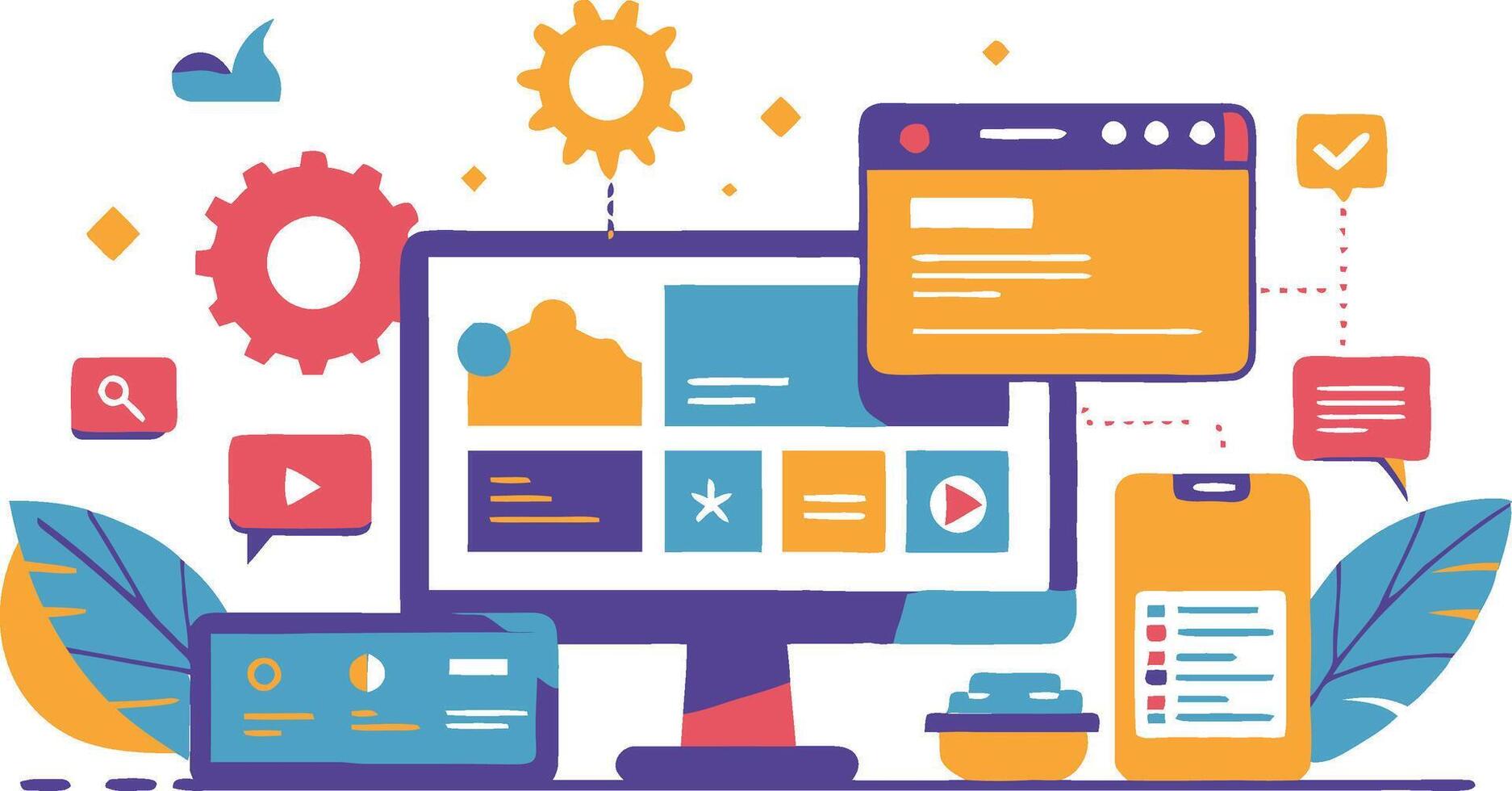 UI UX interface elements and browser windows, web design, software development, or app design vector