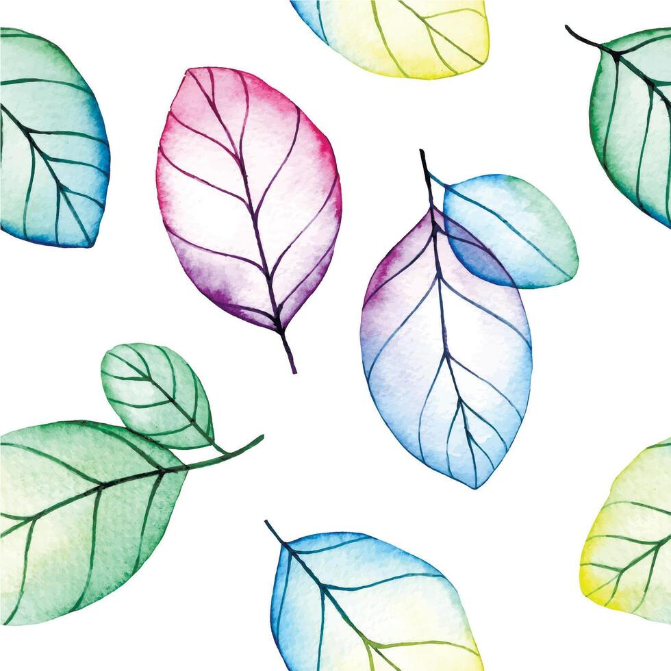 seamless pattern of leaves. watercolor drawing with bright flowers and leaves vector