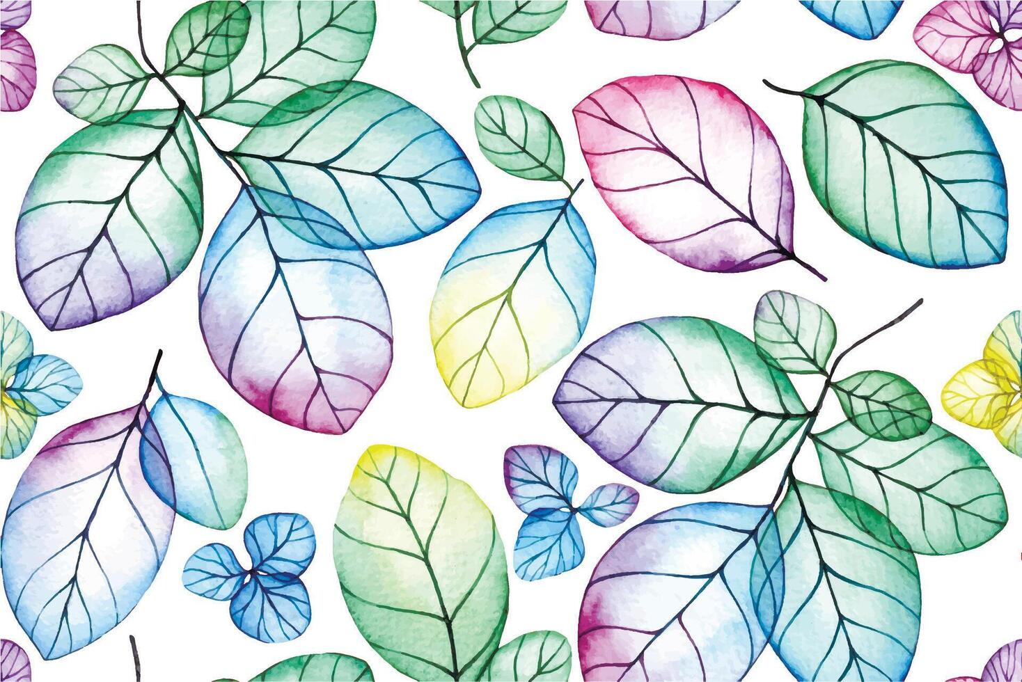 seamless pattern of hydrangea flowers and leaves. watercolor drawing with bright flowers and leaves vector