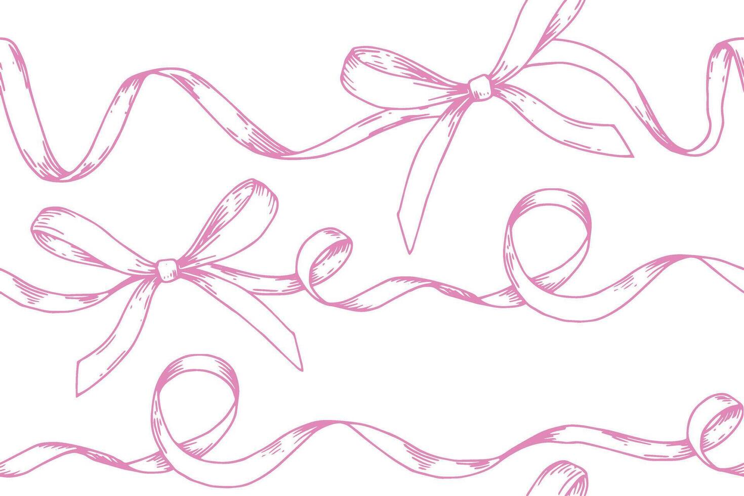 seamless pattern in sketch style. illustration of pink bows, silk ribbon. symbol of the fight against breast cancer, femininity vector