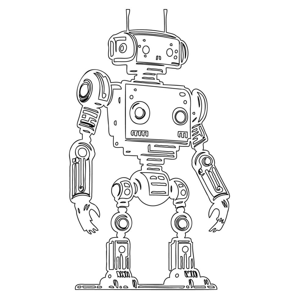 Robot outline illustration sketch vector