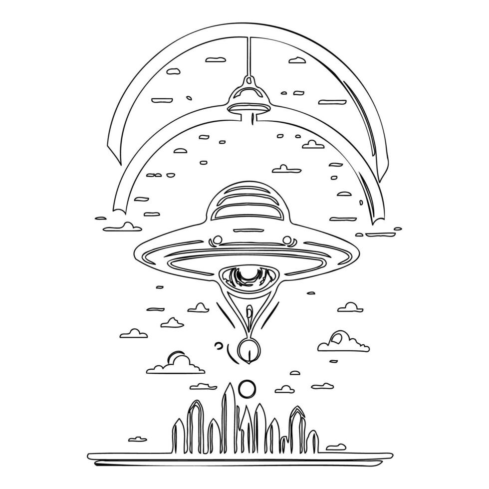 Ufo outline illustration sketch vector