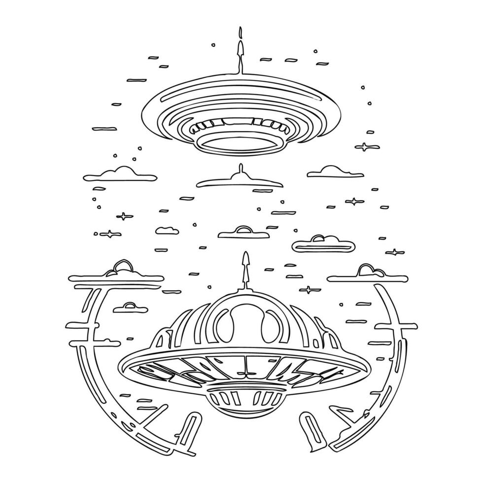 Ufo outline illustration sketch vector