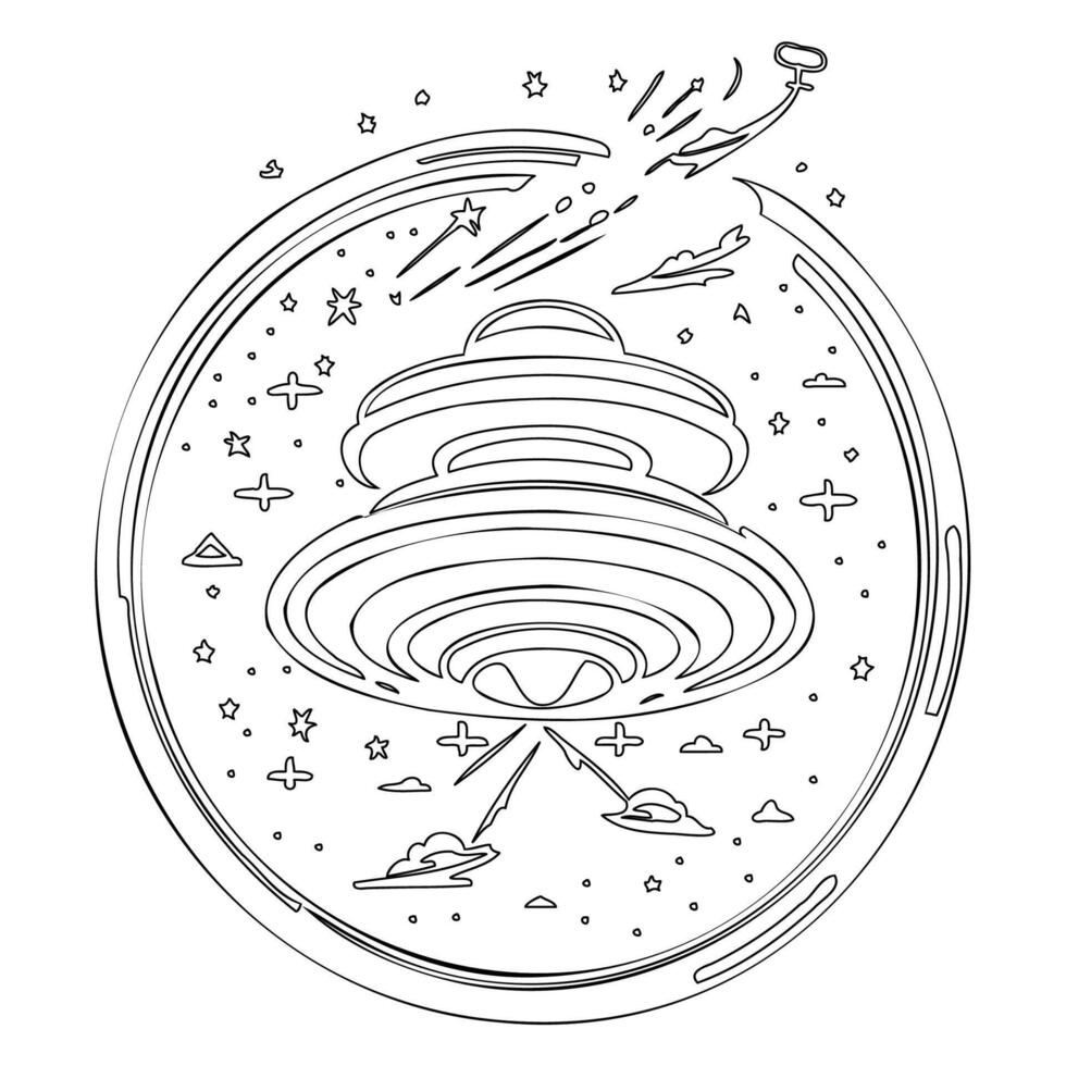 Ufo outline illustration sketch vector