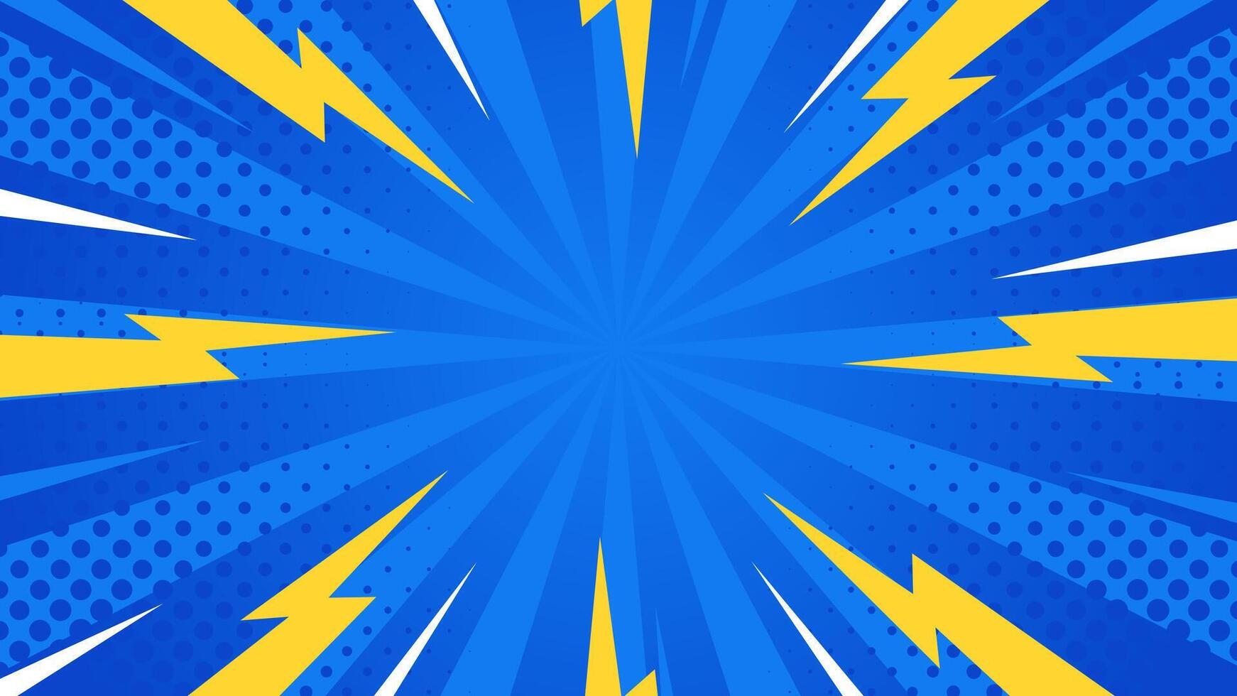 Blue pop art comic sunburst effect background with halftone. Cartoon abstract background. Suitable for templates, sales banners, events, ads, web, and pages vector